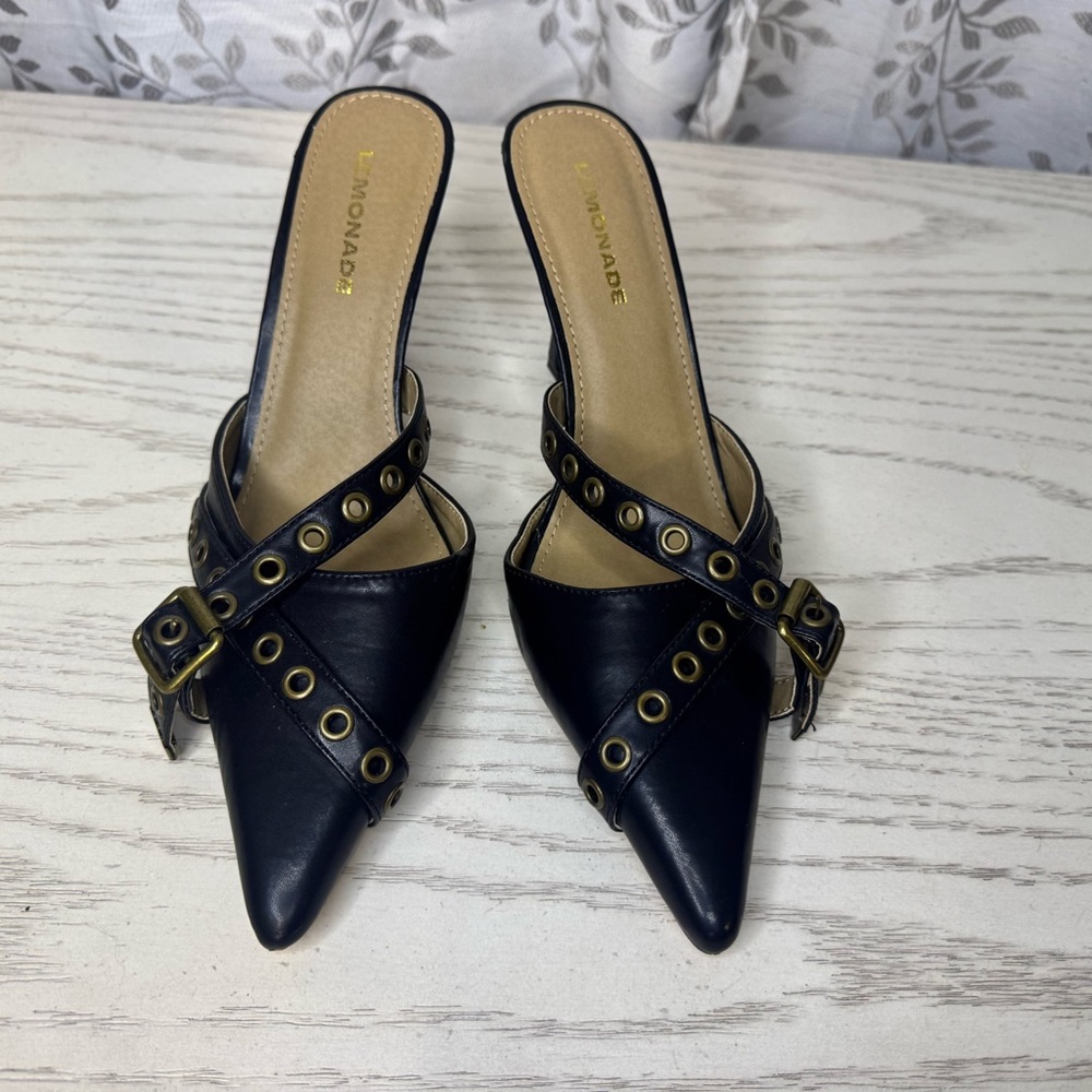 Lemonade Women's Black Buckled Mules